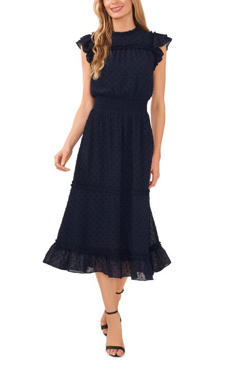 Dresses, Georgette Lace Tiered Midi Dress With Blouson Sleeve
