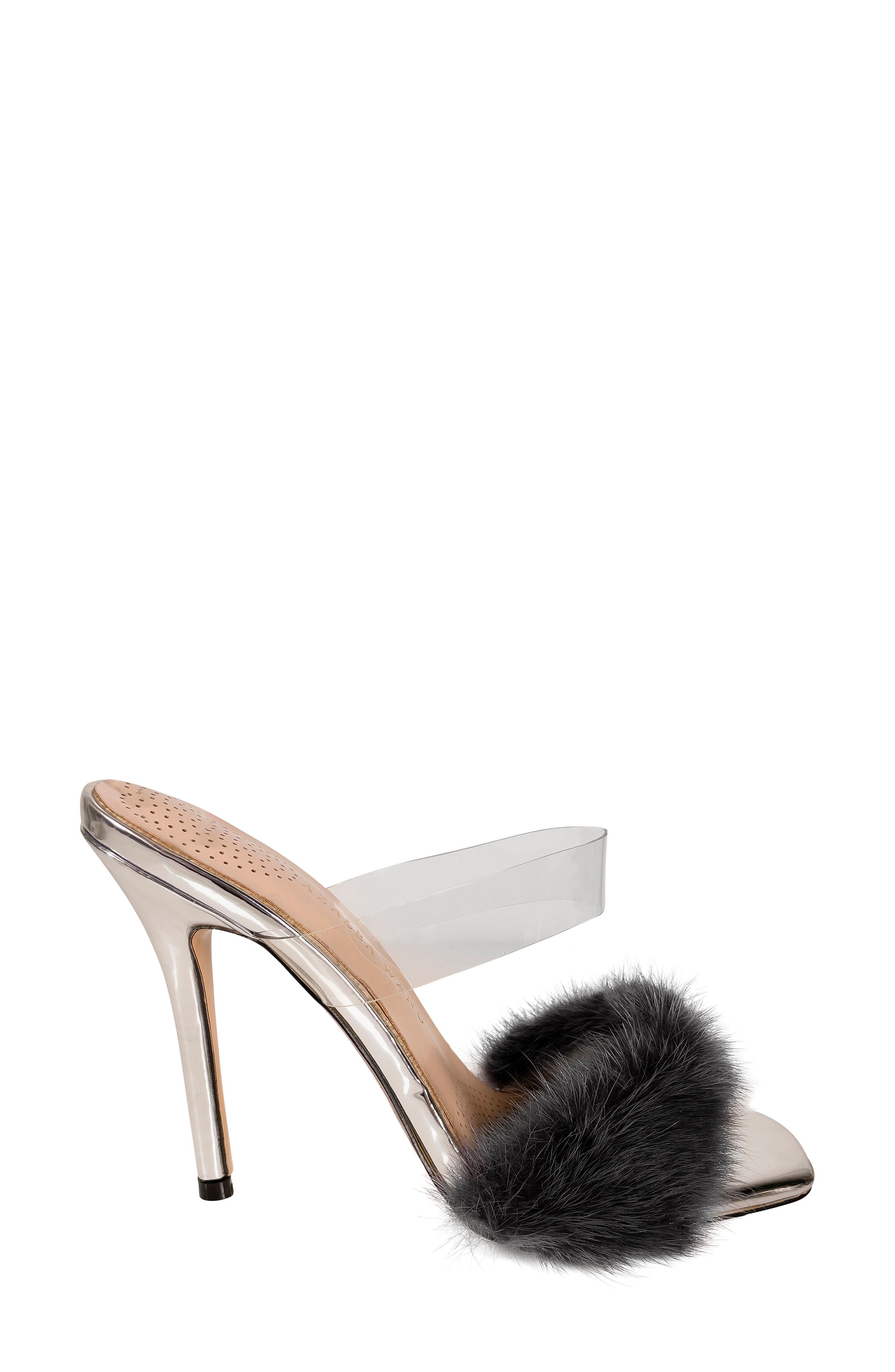 silver fur heels