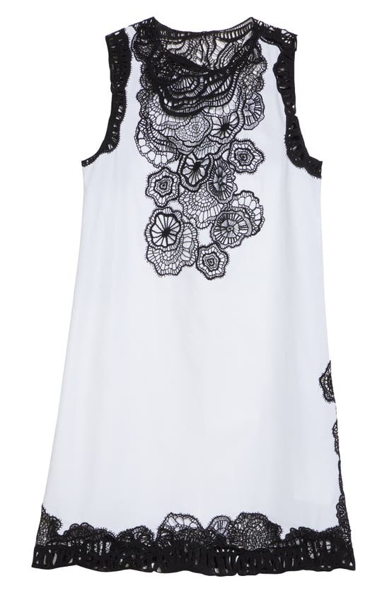 Shop Jil Sander Guipure Lace Trim Sleeveless Cotton Shift Dress In 100 Optic White