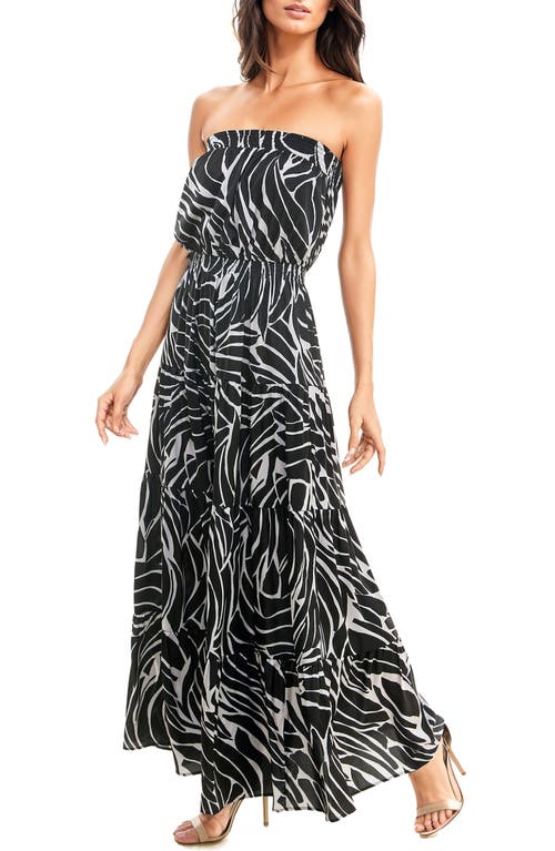 Shop Socialite Print Strapless Maxi Dress In Black/tan