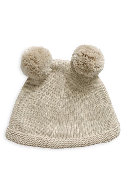 Pink Lemonade Double Pompom Organic Cotton Beanie In Light Beige Mel