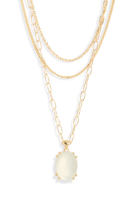 Nordstrom Jade Glass Pendant 3-tier Layered Necklace In Gold