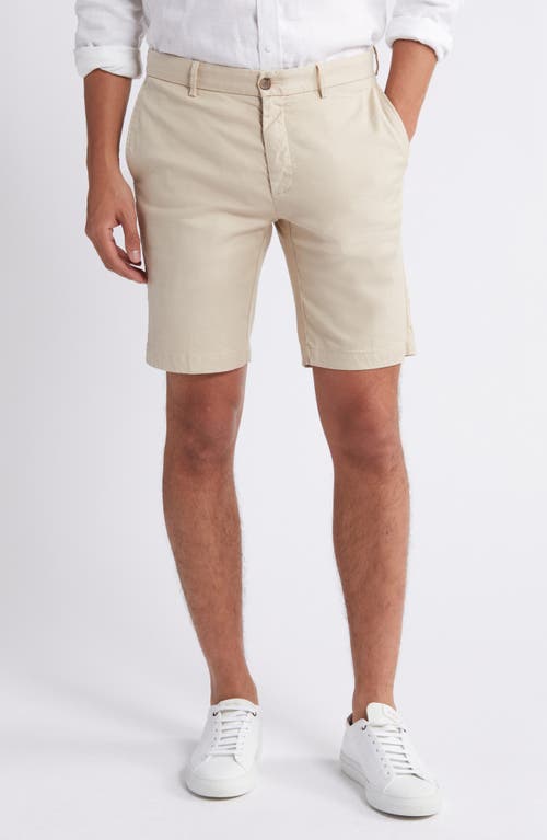 Flat Front Stretch Linen & Cotton Shorts in Khaki