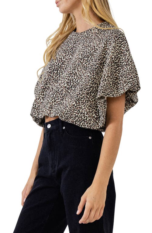 Grey Lab Animal Print Crop Dolman Top In Ivory Multi