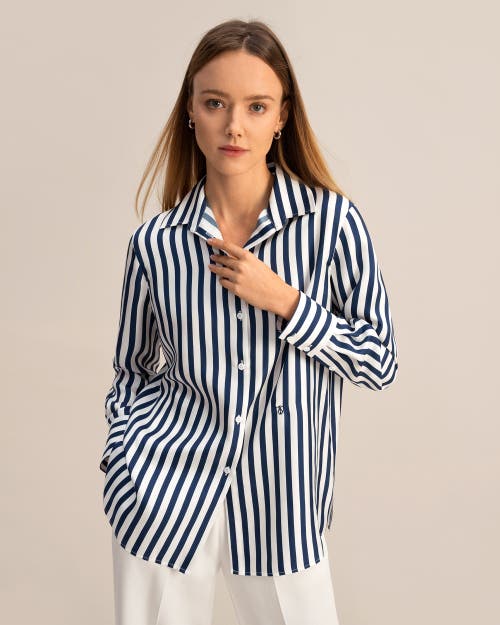 Lilysilk Women The Scarlet Shirt In Blue-white-pinstripes