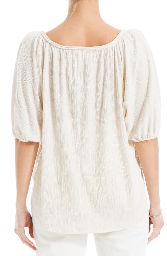 Shop Max Studio Textured Knit Bubble Sleeve Knit Top In Eggshell