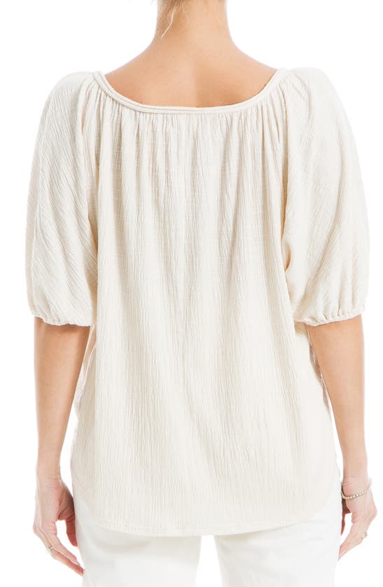 Max Studio Textured Knit Bubble Sleeve Knit Top In Eggshell