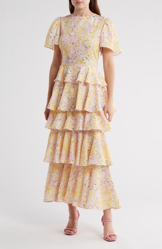 Shop Area Stars Chelsea Floral Print Tiered Maxi Dress In Yellow