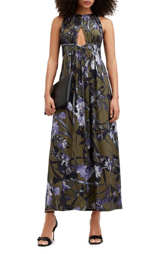 Shop Allsaints Kaya Batu Floral Print Sleeveless Dress In Deep Khaki Green