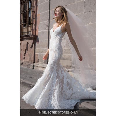 Watters Gaia Silk Lace Mermaid Gown, Size - Ivory