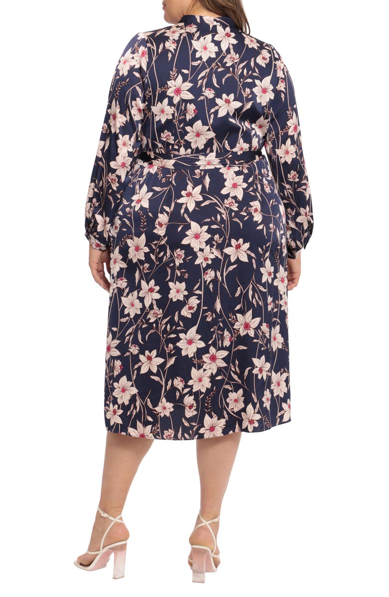 Maggy London Floral Long Sleeve Midi Wrap Dress, Alternate, color, 