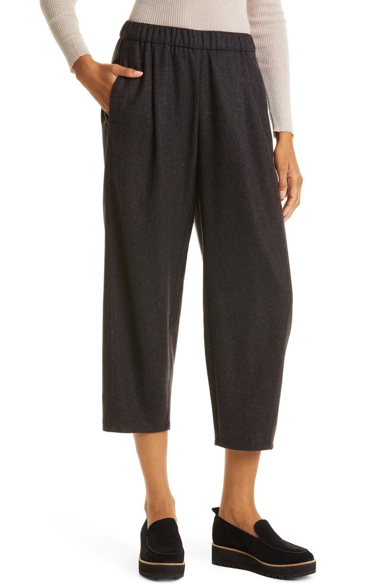 EILEEN FISHER Crop Wool Lantern Pants, Main, color, CHARCOAL