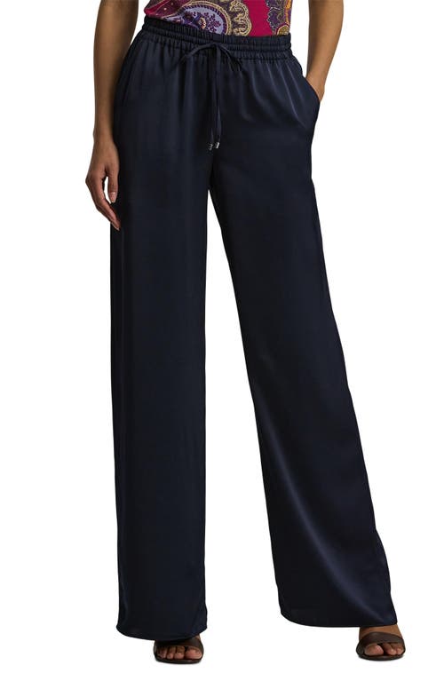 Shop Lauren Ralph Lauren Satin Charmeuse Wide Leg Pants In Lauren Navy