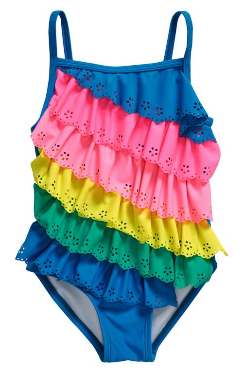 Flapdoodles Kids' Ruffle Colorblock One-Piece Swimsuit Blue/Pink Multi at Nordstrom,