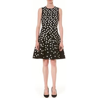 Carolina Herrera Polka Dot Jacquard Fit & Flare Sweater Dress, Black