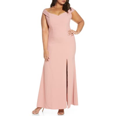 Plus Size Dessy Collection Off The Shoulder Crossback Gown, 0 (similar to 16W) - Pink