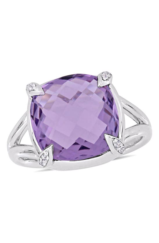 Delmar Sterling Silver Amethyst & White Diamond Ring In Purple