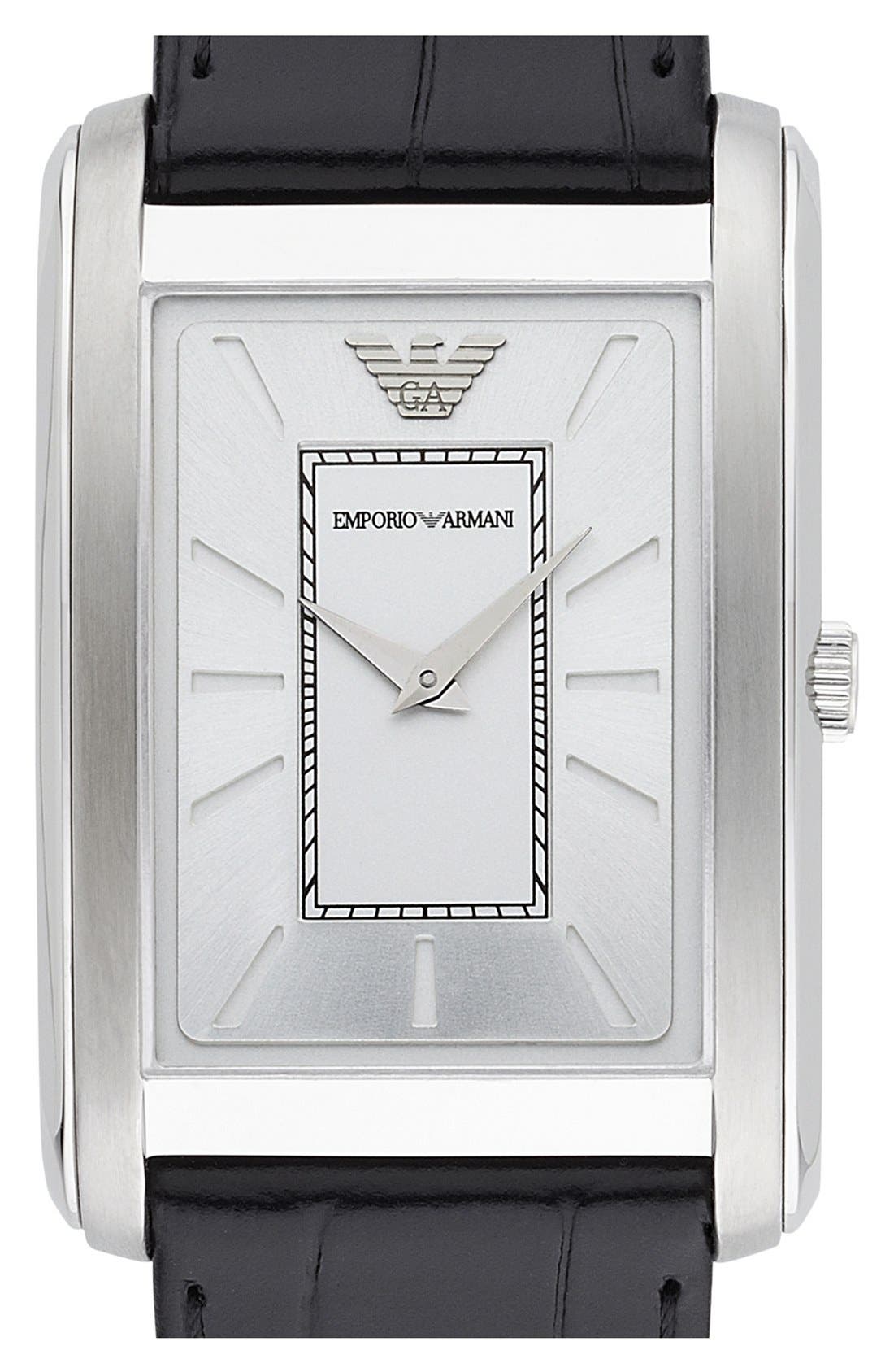 Emporio Armani Rectangle Leather Strap Watch, 32mm x 39mm Nordstrom