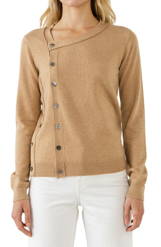 Shop Endless Rose Double Placket Asymmetric Cardigan In Camel