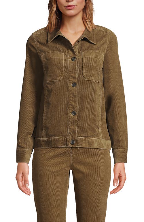 Shop Lands' End Corduroy Cropped Button Front Jacket In Dark Toffee