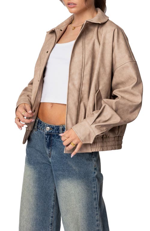 Shop Edikted Mori Oversize Faux Leather Jacket In Beige