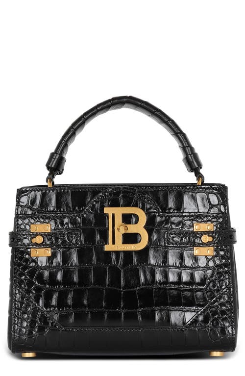 Balmain B-Buzz 23 Croc Embossed Leather Top Handle Bag in 0Pa Black