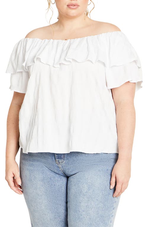 City Chic Christy Off The Shoulder Ruffle Top In White