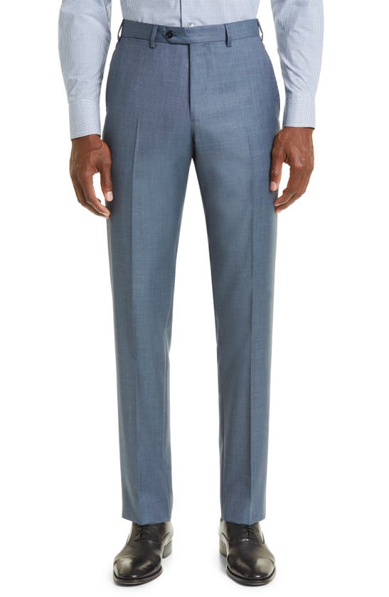 Shop Emporio Armani G-line Virgin Wool Suit In Blue Grey