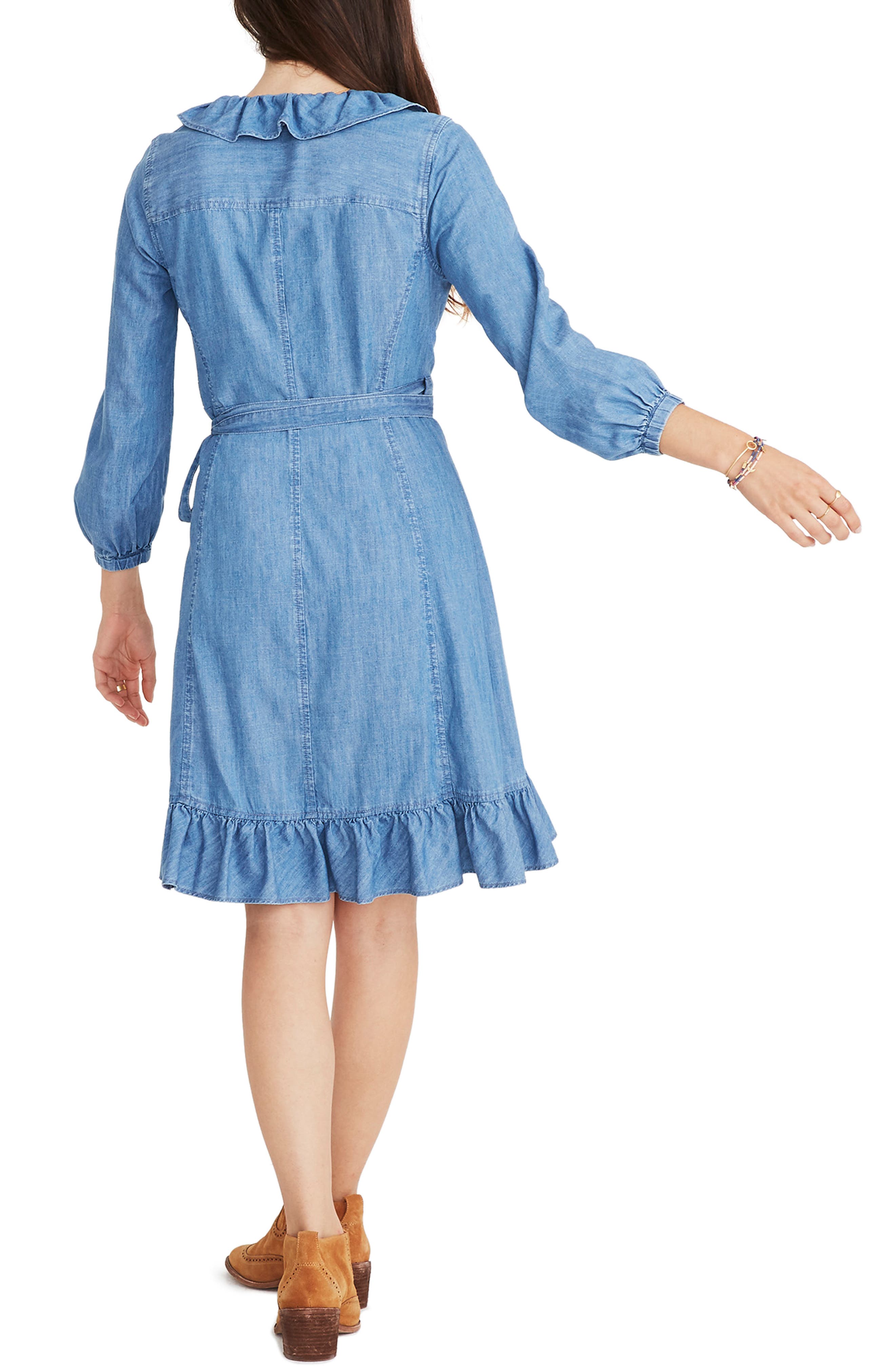 denim frill wrap dress