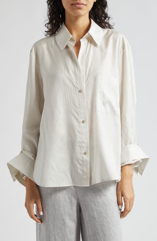 Shop Twp New Morning After Stripe Silk Button-up Shirt In White Multi