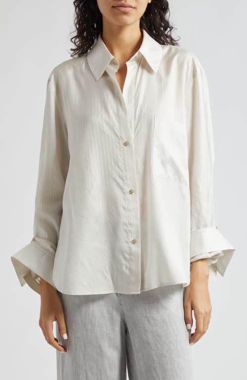 TWP New Morning After Stripe Silk Blend Button-Up Shirt White Multi at Nordstrom,