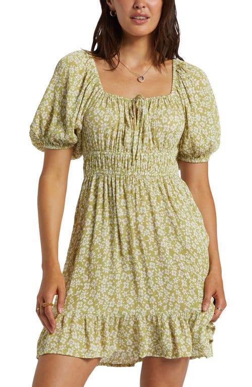 Shop Billabong Cabana Floral Puff Sleeve Minidress In Moss Joy