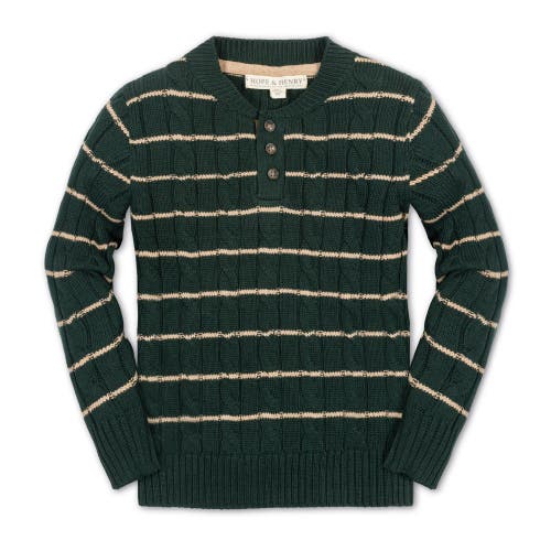Hope & Henry Baby Boys' Organic Sweater Henley With Elbow Patches, Infant In Pine Green Cable Stripe