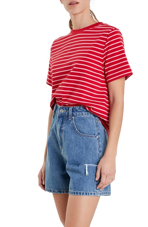 English Factory Striped Cotton Jersey Short Sleeve T-shirt In Red/pink