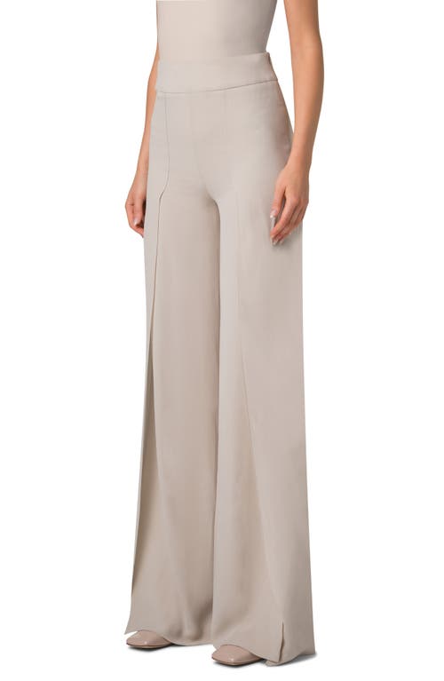 Shop Akris Fellia Split Hem Silk Crepe Pants<br> In Greige