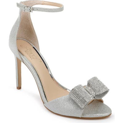 Jewel Badgley Mischka Urania Crystal Bow Ankle Strap Sandal- Metallic