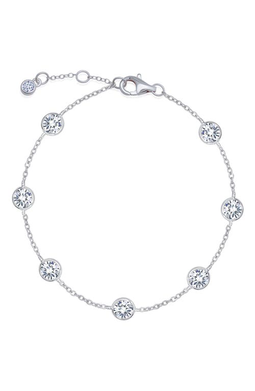 Cubic Zirconie Bezel Station Anklet in Platinum