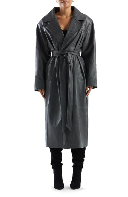 Naked Wardrobe Oversize Snakeskin Print Belted Cocoon Coat Dark Grey at Nordstrom,