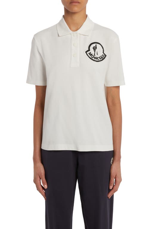 Moncler Logo Embroidered Snap Placket Polo in White at Nordstrom, Size Medium