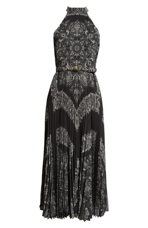 Shop Zimmermann Sunray Picnic Pleated Chiffon Dress In Black Paisley