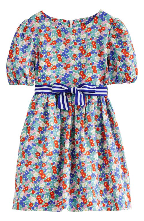 Mini Boden Kids' Floral Linen & Cotton Puff Sleeve Dress Multi Nautical at Nordstrom,