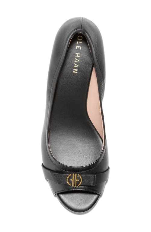 Cole Haan Malta Peep Toe Wedge Pump In Black Leather