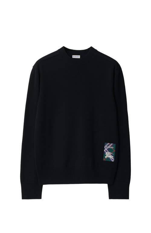 Burberry Check Label Wool Sweater In Black