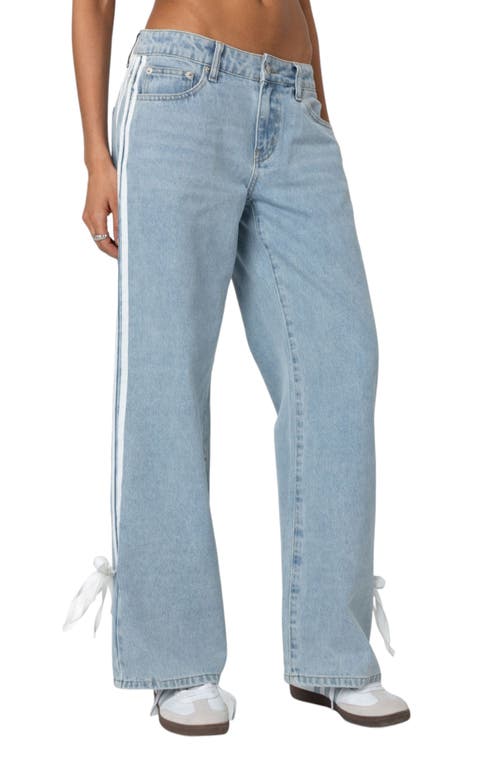 Shop Edikted Ribbon Stripe Baggy Low Rise Jeans In Light-blue