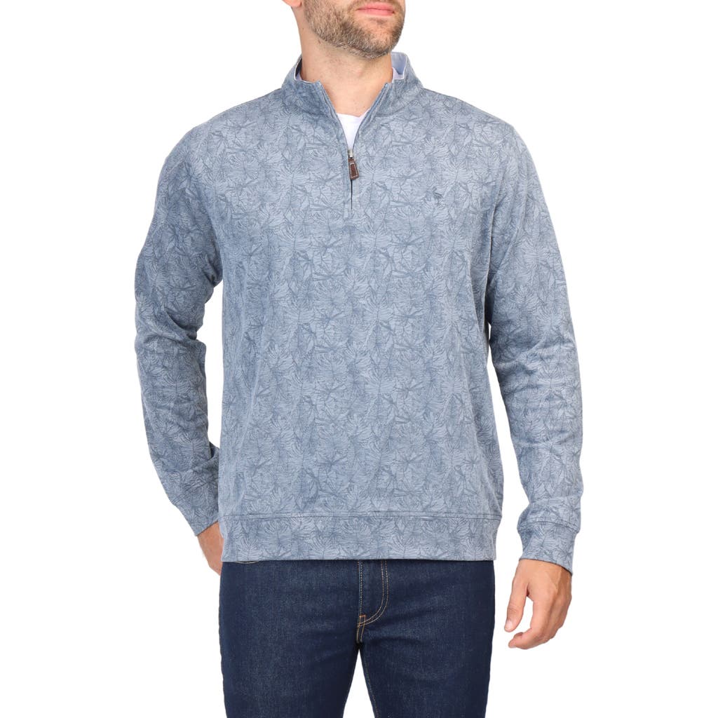 Tailorbyrd Tonal Tropical Print Micro Pique Pullover In Navy