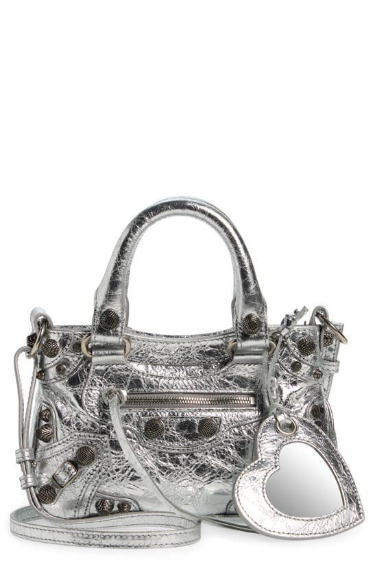 Shop Balenciaga Mini Neo Cagole Metallic Leather Tote In Silver