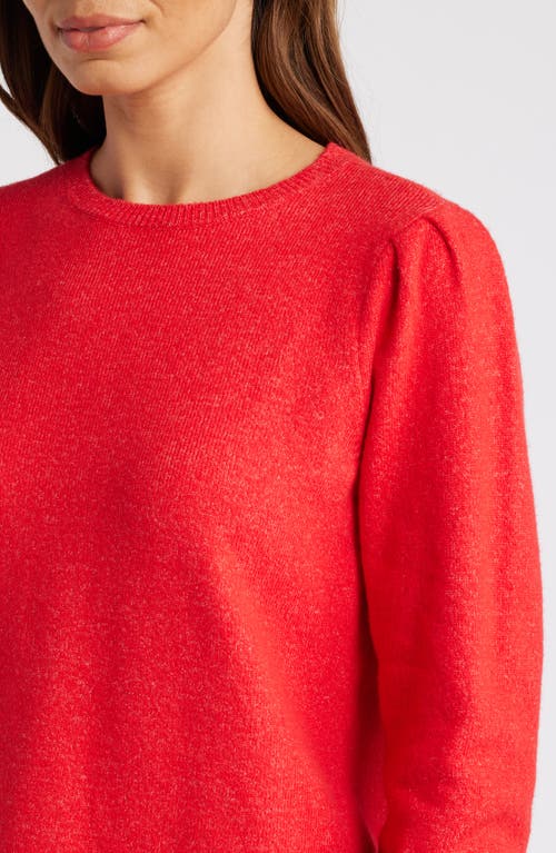 Shop Caslonr Caslon(r) Puff Sleeve Cotton Blend Crewneck Sweater In Red Goji