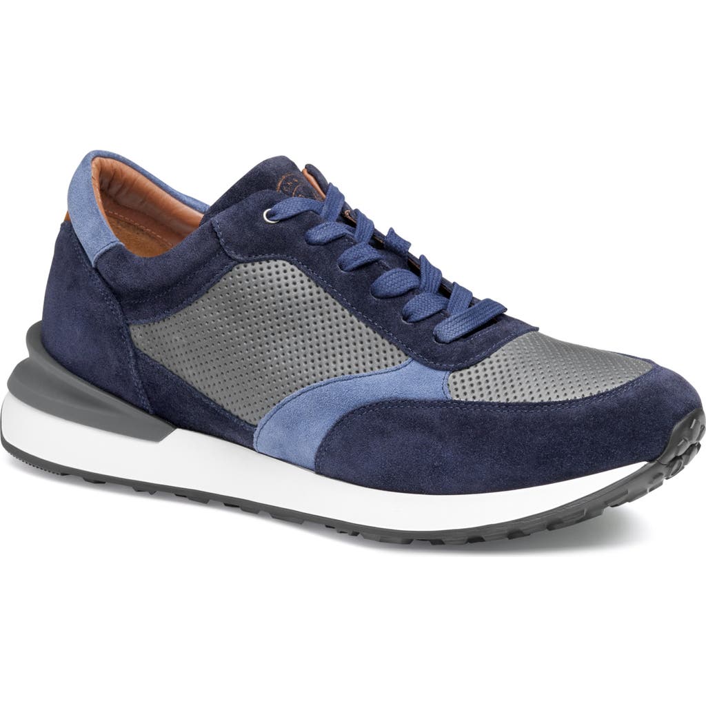 Johnston & Murphy Collection Briggs Perfed Lace-up Trainer In Navy/gray/blue Italian Suede