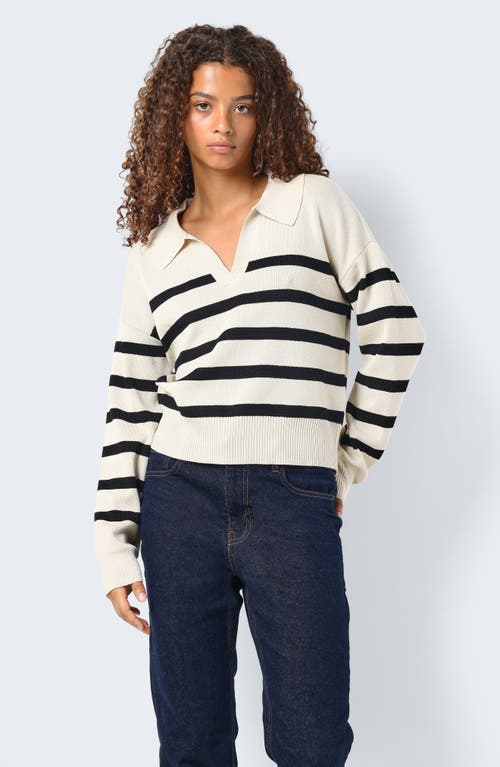 Shop Noisy May Fifi Stripe Polo Sweater In Oatmeal Stripes Blac