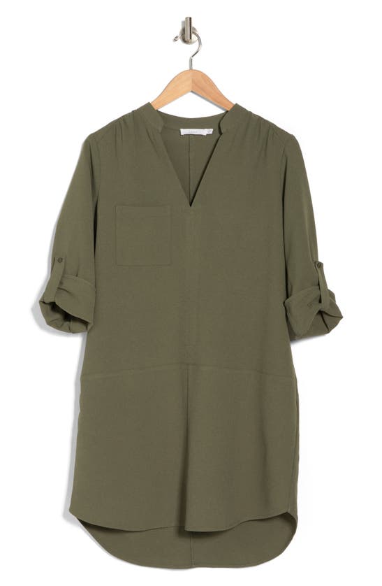 Lush Novak Split Neck 3/4 Sleeve Dress In Olive